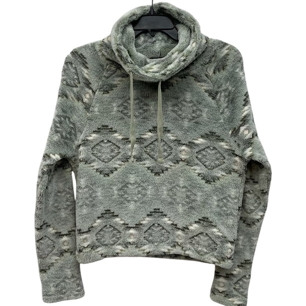 Derek Heart Aztec Sherpa Cropped Cowl Neck Pullover Fleece Hoodie Top M